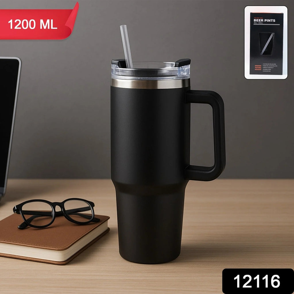 Premium 1200 ML Stainless Steel Vacuum Insulated Travel Mug with Straw and Handle, Tumbler (1200ML / 1 Pc)