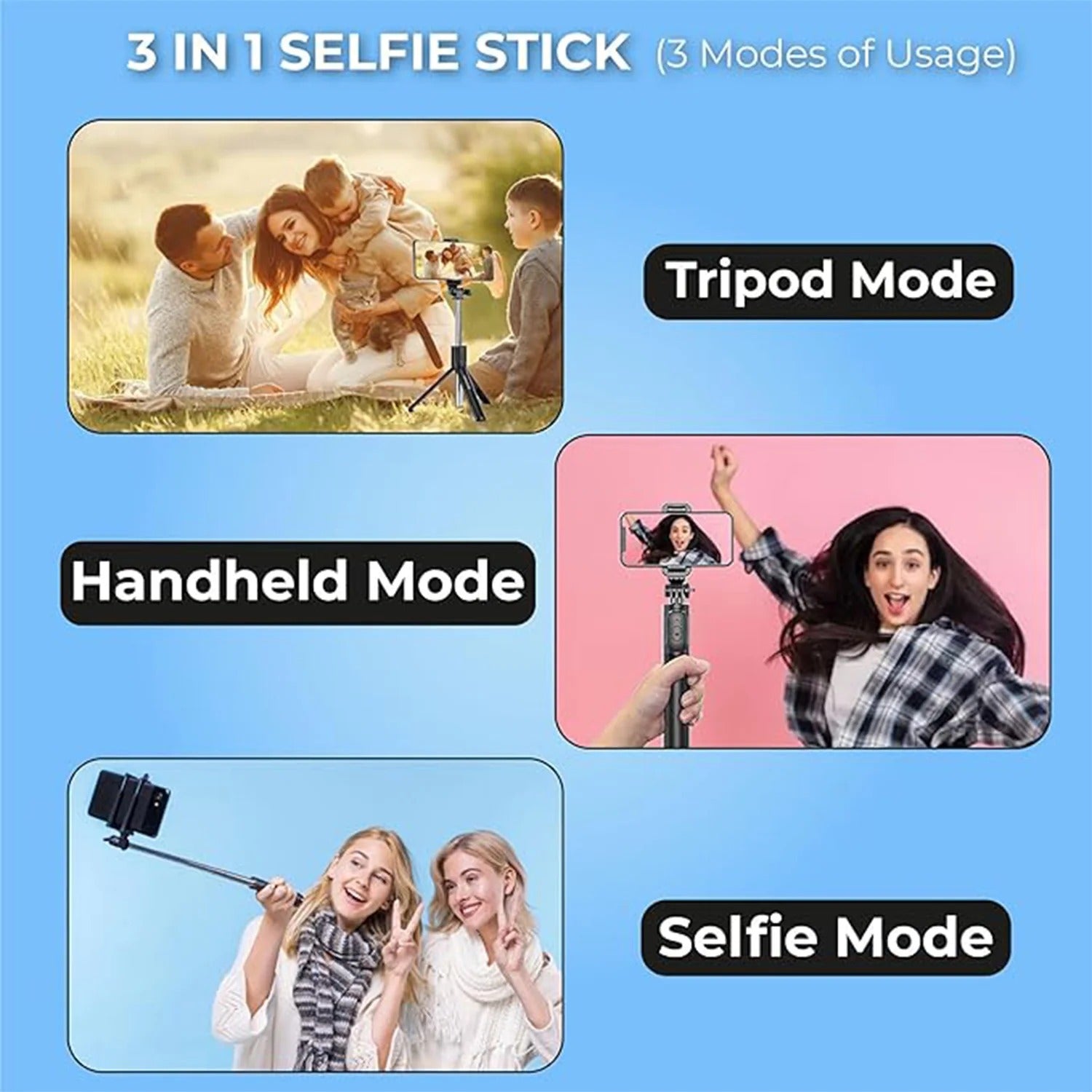Selfie Stick with Tripod Stand (1 Pc / 160 Cm Long Approx)